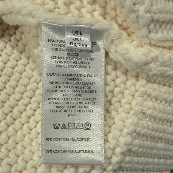 FREE PEOPLE Cozy Cream Cable Crew Neck Knit Sweater Size Large - Picture 5 of 6